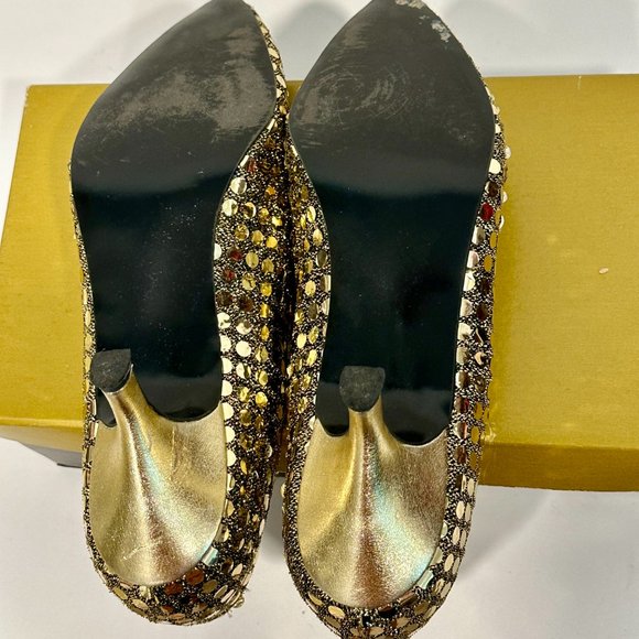 Vintage 70s Marquise Heels Black with Gold Sequins Formal Pumps Womens Size 9 M - Picture 8 of 8